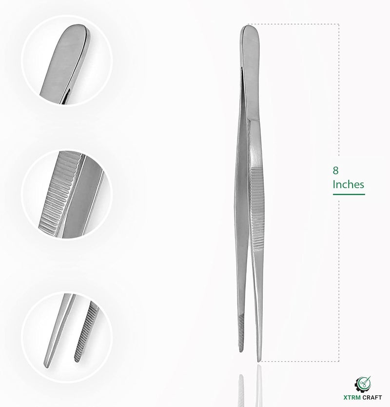 XTRM CRAFT Thumb Dressing Forceps, Mulipurpose Tweezer Stainless Steel, Serrated Tip Straight 8 Inch - Image 4